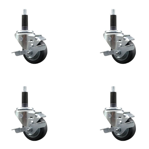 Service Caster 3'' SS Thermoplastic Rubber Swivel 1'' Expanding Stem Caster Set with Brake, 4PK SCC-SSEX20S314-TPRB-TLB-1-4 - main